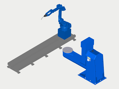 Yaskawa Motoman welding robot with track and 2-axis positioner